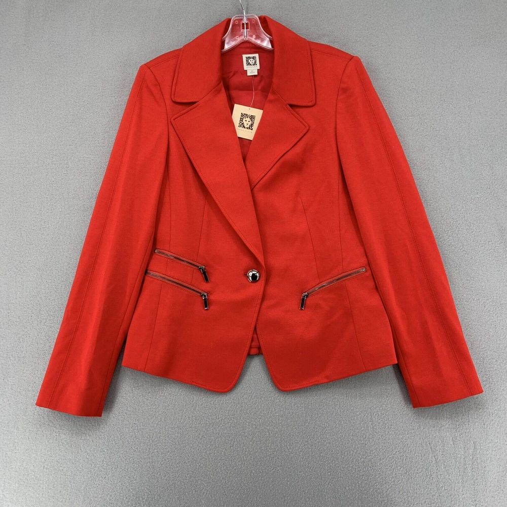 ANNE KLEIN Blazer Jacket Scarlet Red One Button Zippers Womens 12